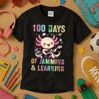 100 DAYS School JAMMING LEARNING Axolotl Rock Star Kids T-Shirt thumb 3