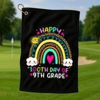 100 Days Smarter Ninth Grade 100th Day Of School 9th Grade Gift Golf Towel thumb 1