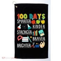 100 Days Smarter Kinder Stronger Braver Brighter 100 Days Of School Golf Towel thumb 0