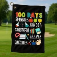 100 Days Smarter Kinder Stronger Braver Brighter 100 Days Of School Golf Towel thumb 1