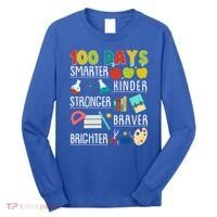 100 Days Smarter Kinder Stronger Braver Brighter 100 Days Of School Long Sleeve Shirt thumb 0