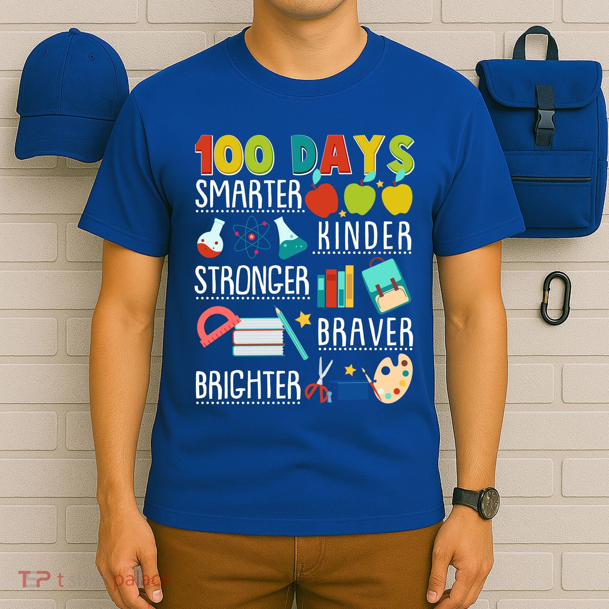 100 Days Smarter Kinder Stronger Braver Brighter 100 Days Of School T-Shirt