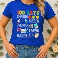 100 Days Smarter Kinder Stronger Braver Brighter 100 Days Of School Women's T-Shirt thumb 2