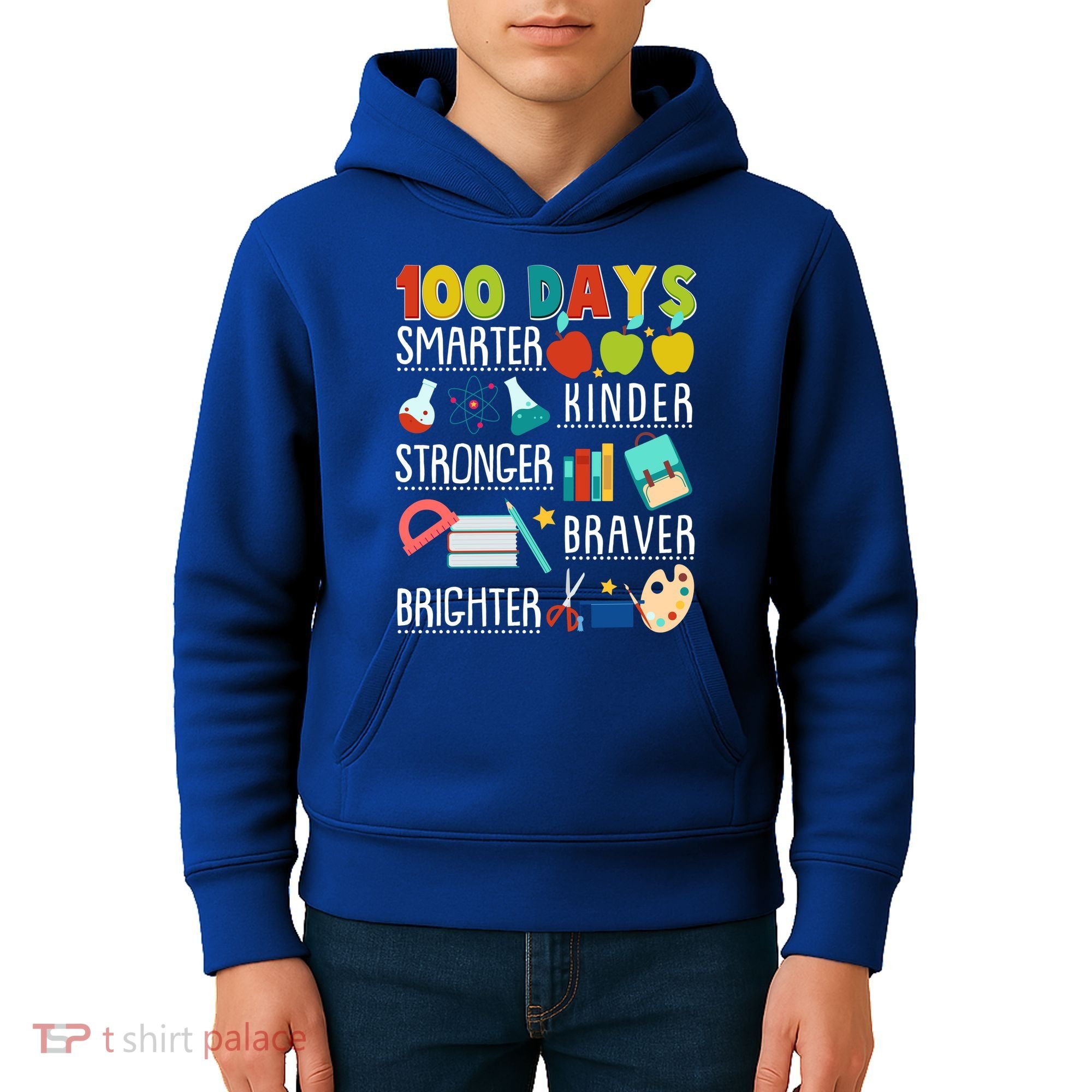 100 Days Smarter Kinder Stronger Braver Brighter 100 Days Of School Kids Hoodie