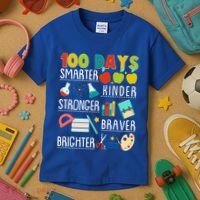 100 Days Smarter Kinder Stronger Braver Brighter 100 Days Of School Kids T-Shirt thumb 3