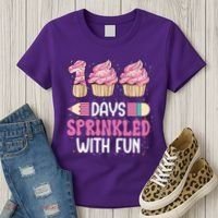 100 Days Sprinkled With Fun Cupcake 100th Day Of School Women's T-Shirt thumb 3