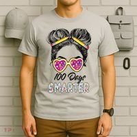 100 Days Smarter Girls Messy Bun Hair 100th Day Of School T-Shirt thumb 6