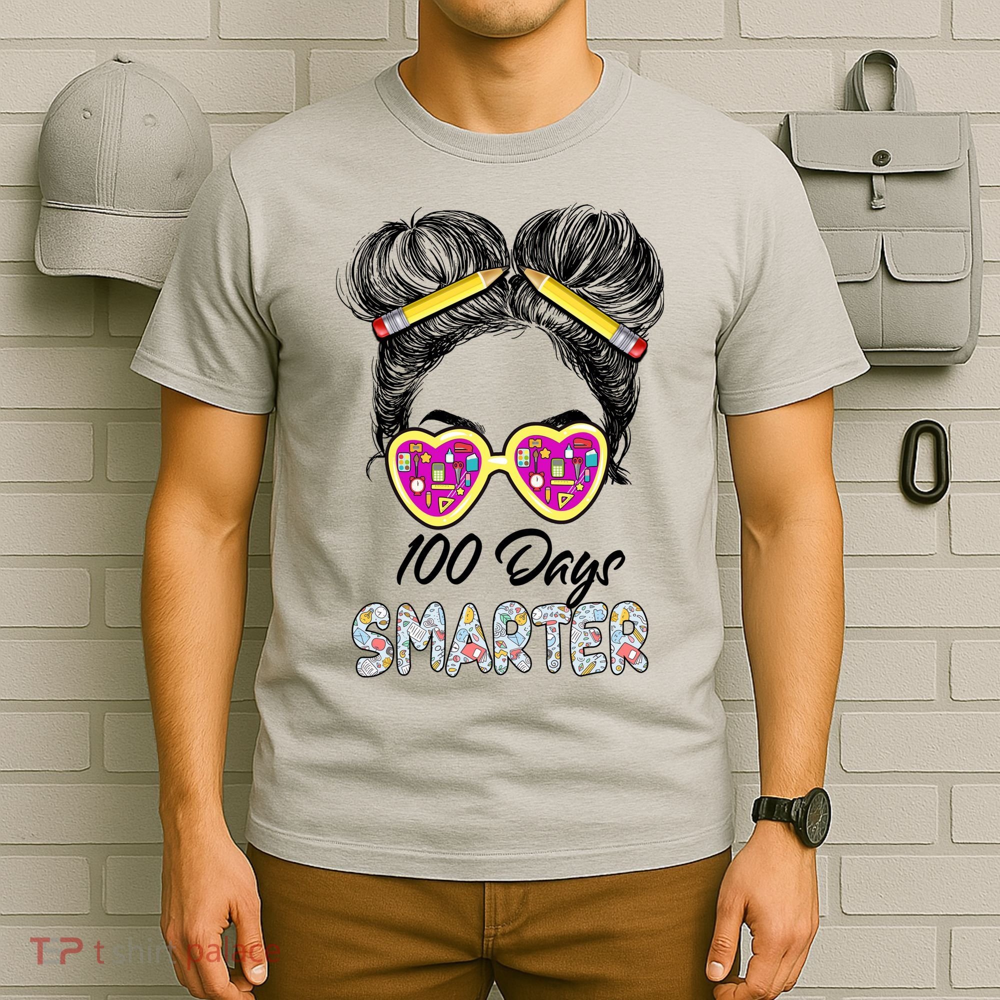 100 Days Smarter Girls Messy Bun Hair 100th Day Of School T-Shirt