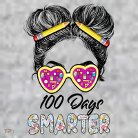 100 Days Smarter Girls Messy Bun Hair 100th Day Of School T-Shirt thumb 7