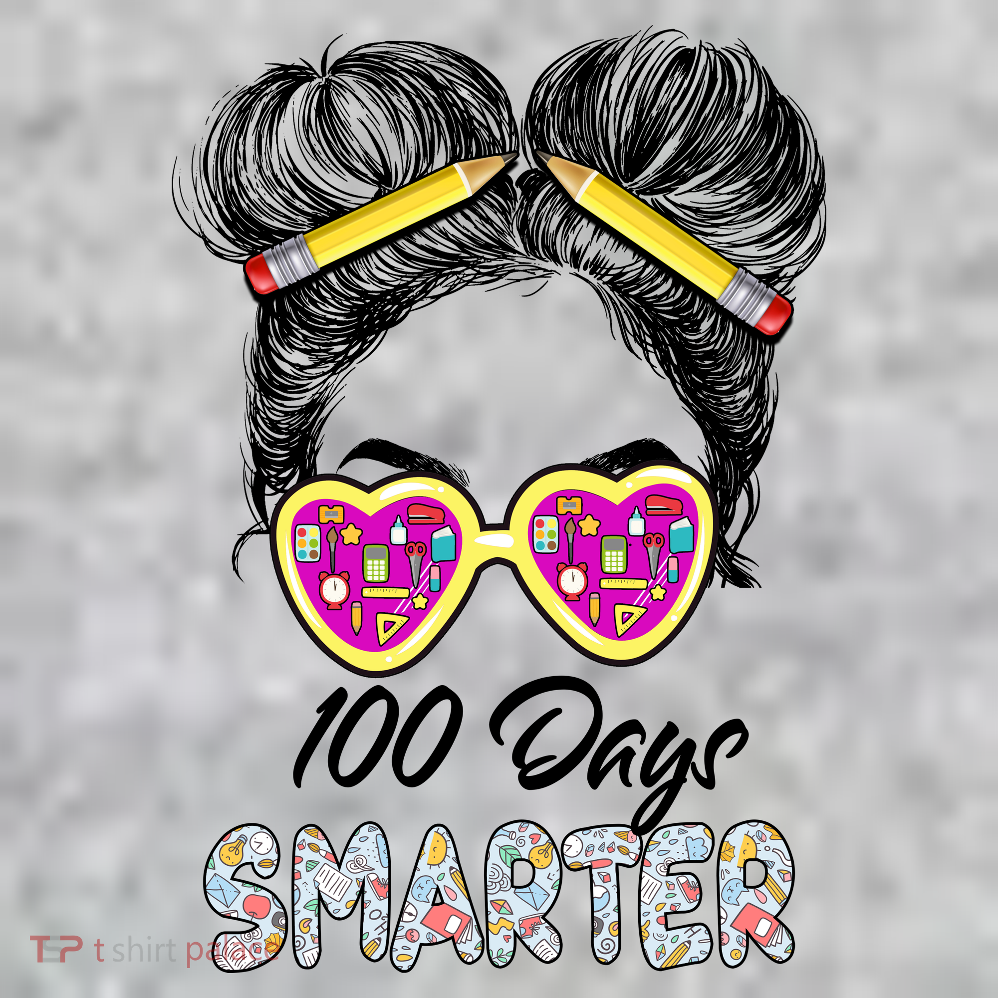 100 Days Smarter Girls Messy Bun Hair 100th Day Of School T-Shirt