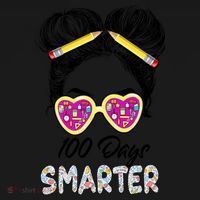 100 Days Smarter Girls Messy Bun Hair 100th Day Of School Women's Hoodie thumb 2