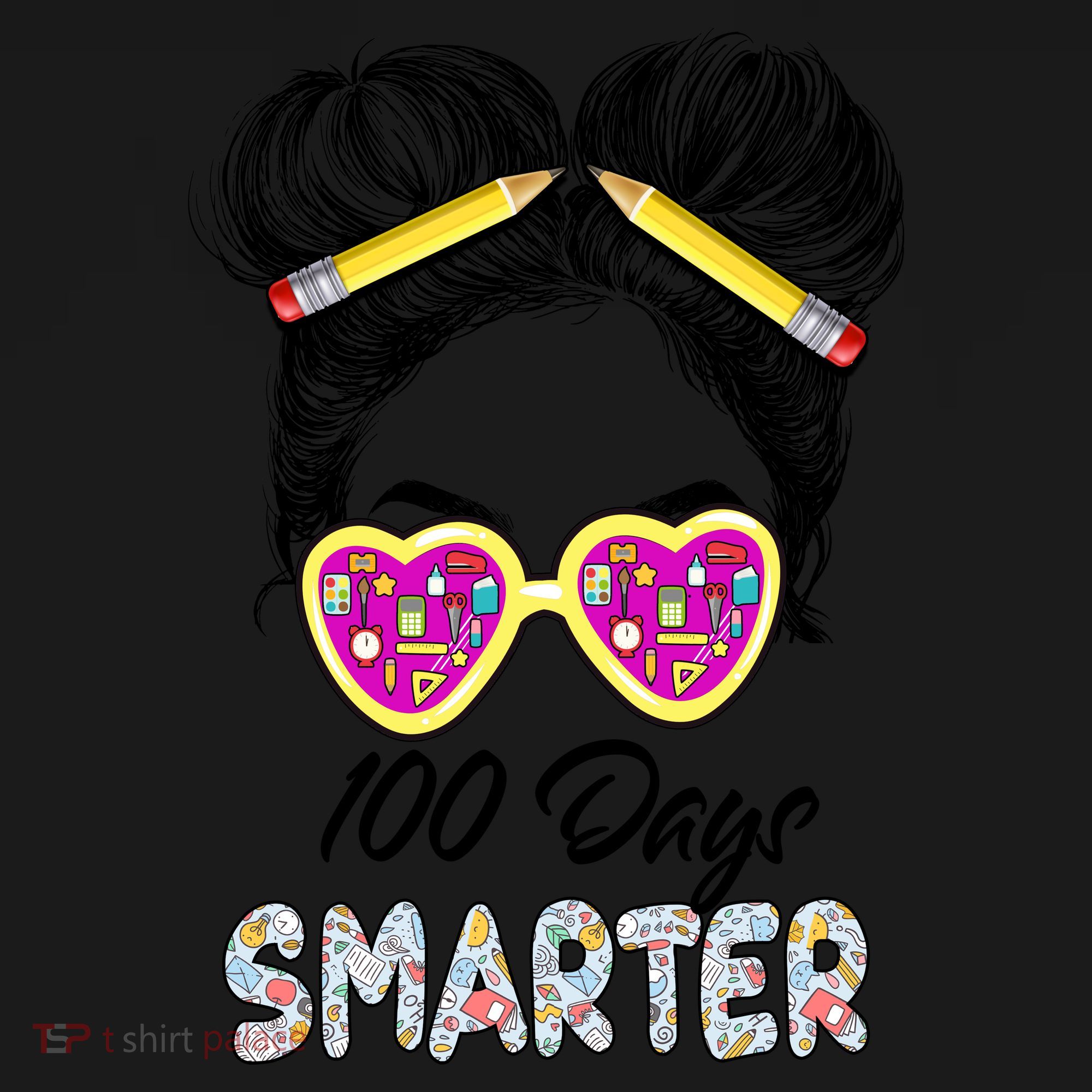 100 Days Smarter Girls Messy Bun Hair 100th Day Of School Women's Hoodie