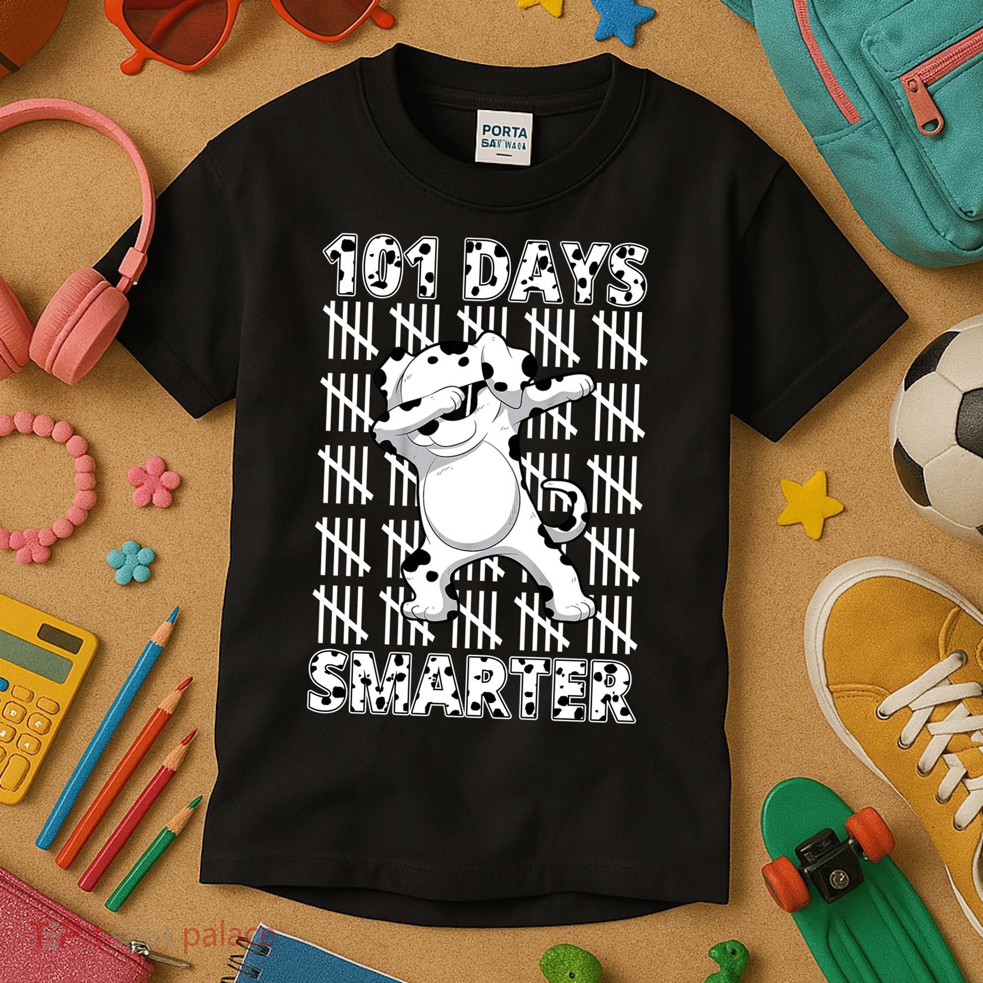 101 Days Smarter Dabbing Dalmatian Dog Kids T-Shirt