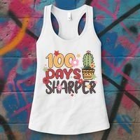 100 Days Sharper 100 Days Celebration For Teacher 100 Days Of School Women's Tank Top thumb 3