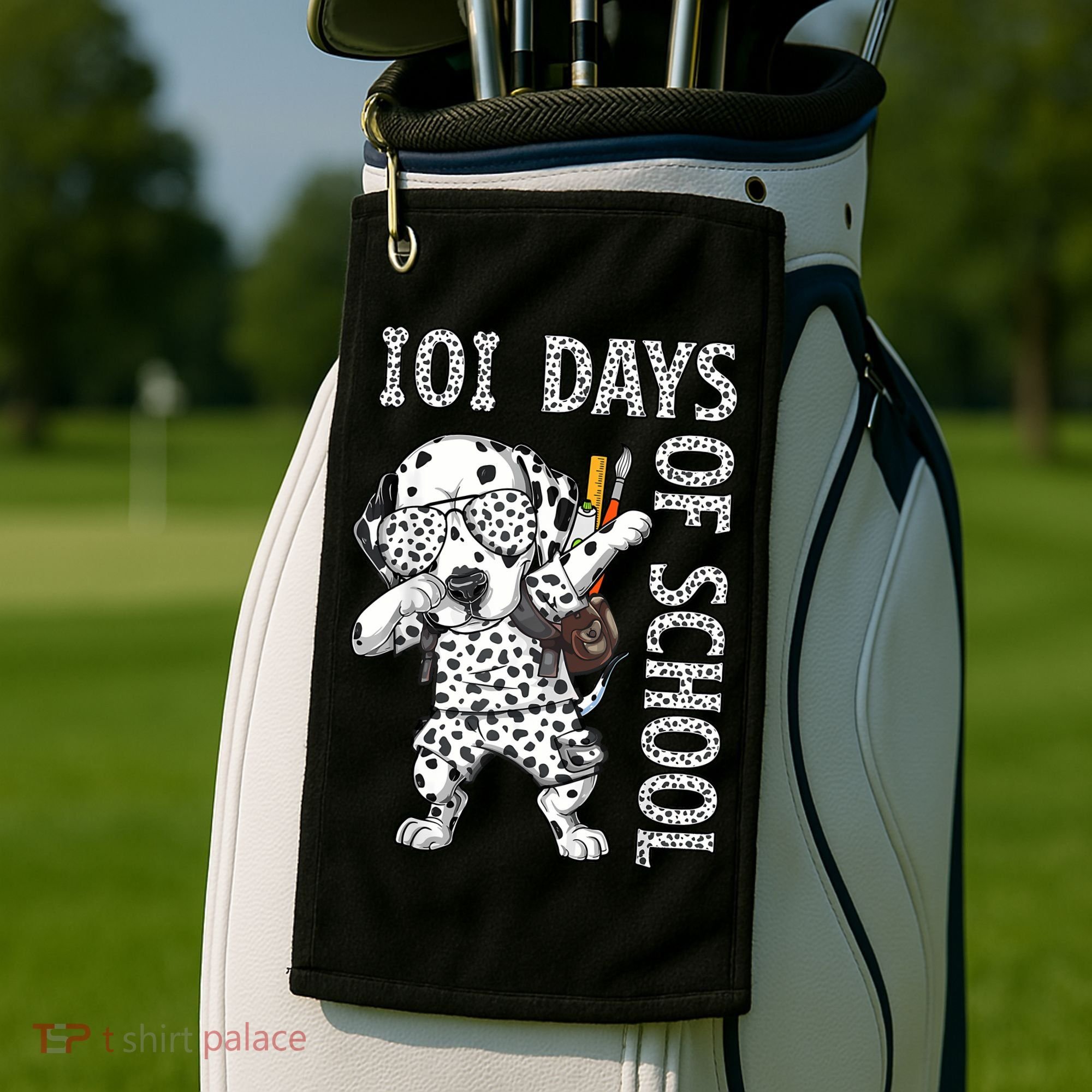 101 Days School Dabbing Dalmatian Dog Teachers Golf Towel