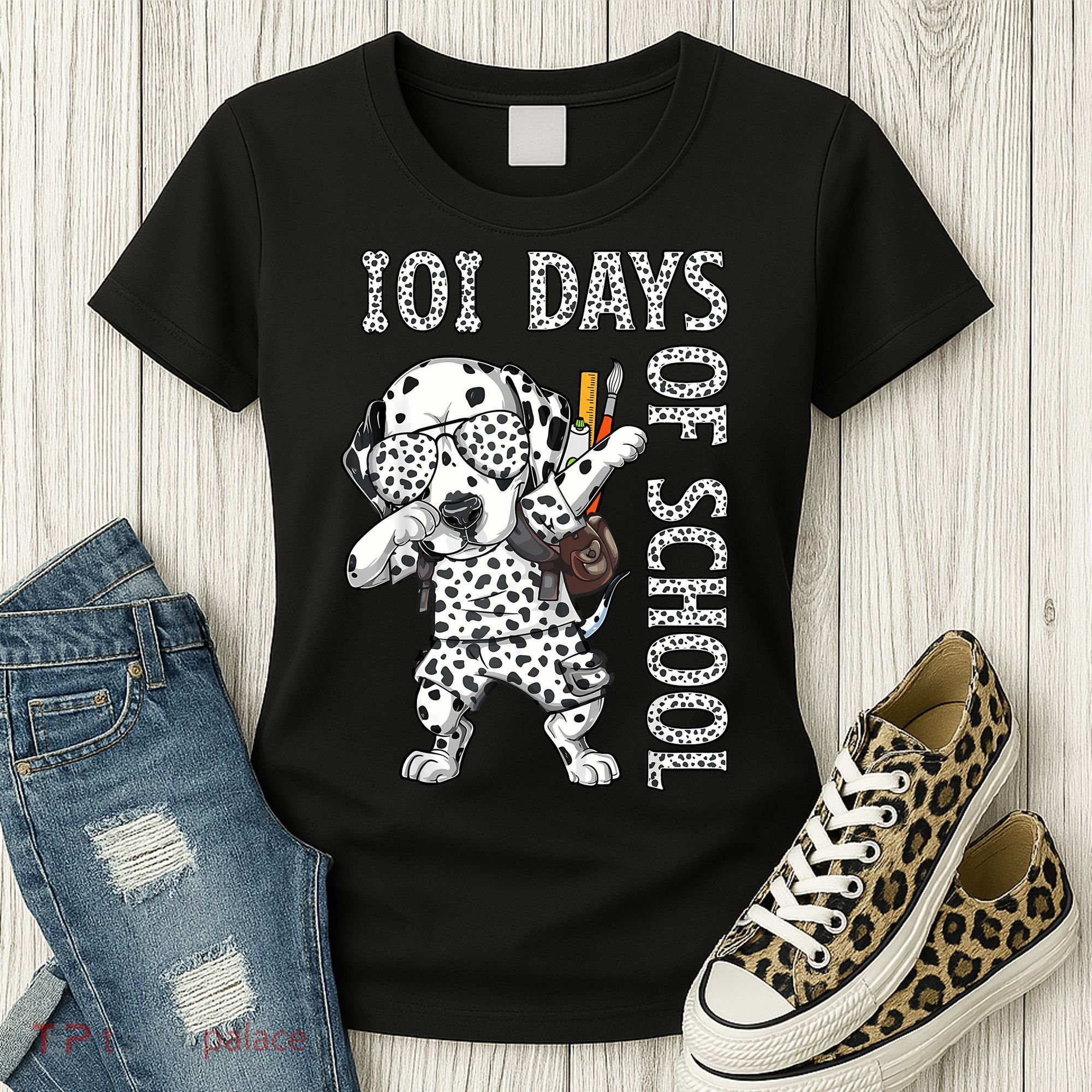 101 Days School Dabbing Dalmatian Dog Teachers Women's T-Shirt