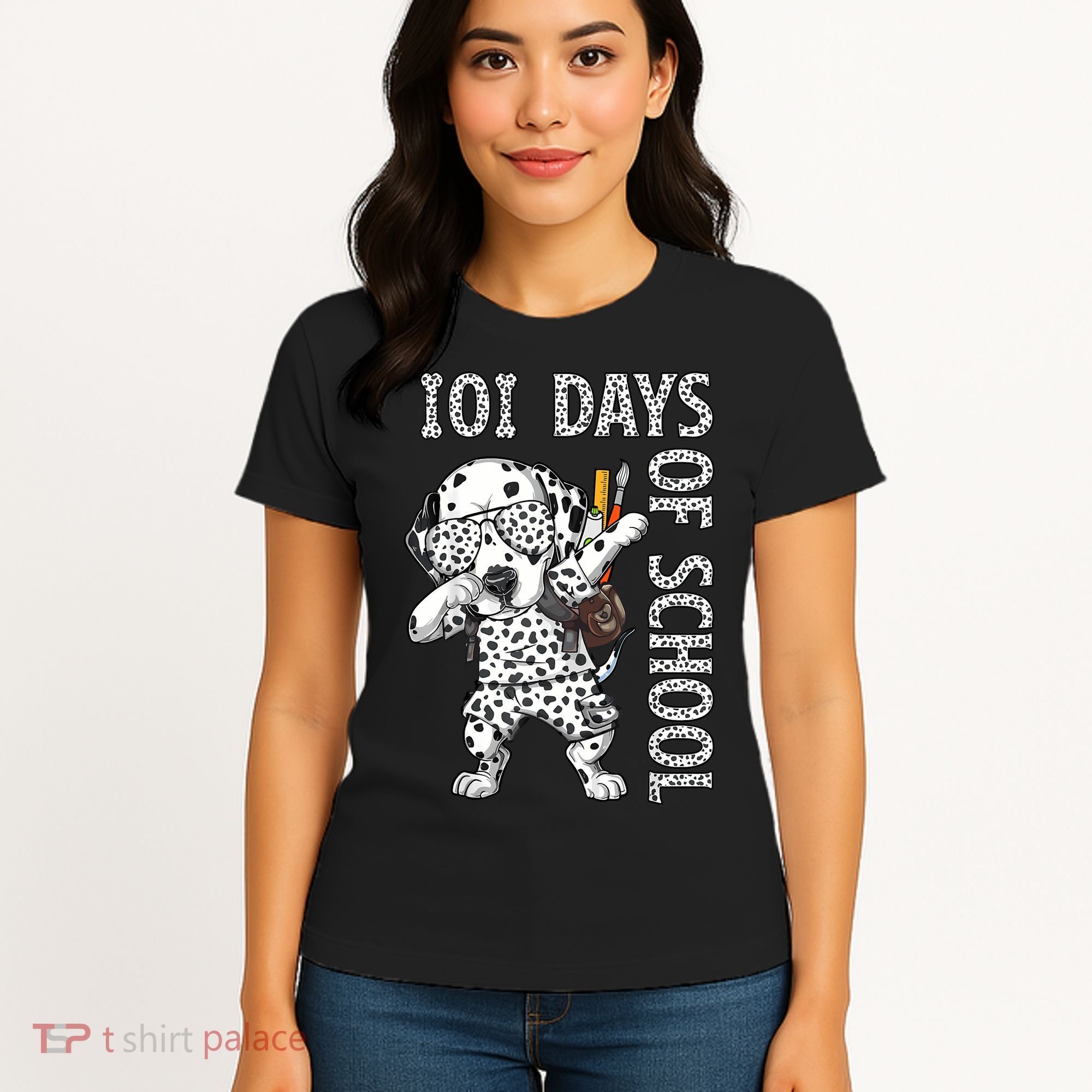 101 Days School Dabbing Dalmatian Dog Teachers Women's T-Shirt