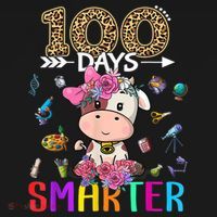 100 Days Smarter Cute Cow  Happy 100th Day of school  Long Sleeve Shirt thumb 2