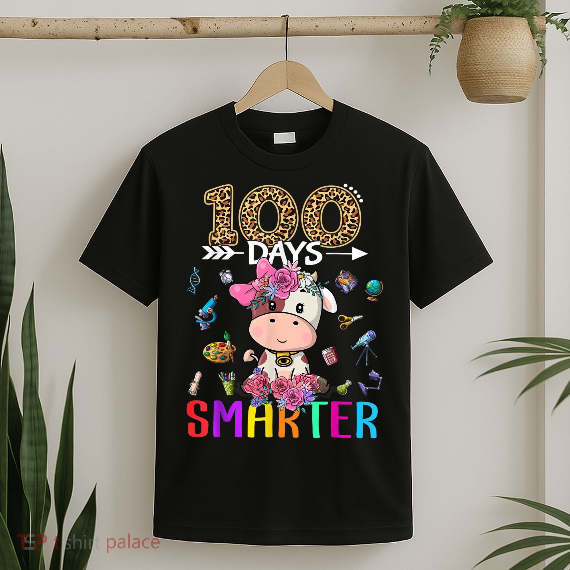 100 Days Smarter Cute Cow  Happy 100th Day of school  T-Shirt
