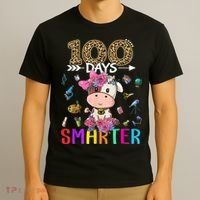 100 Days Smarter Cute Cow  Happy 100th Day of school  T-Shirt thumb 3