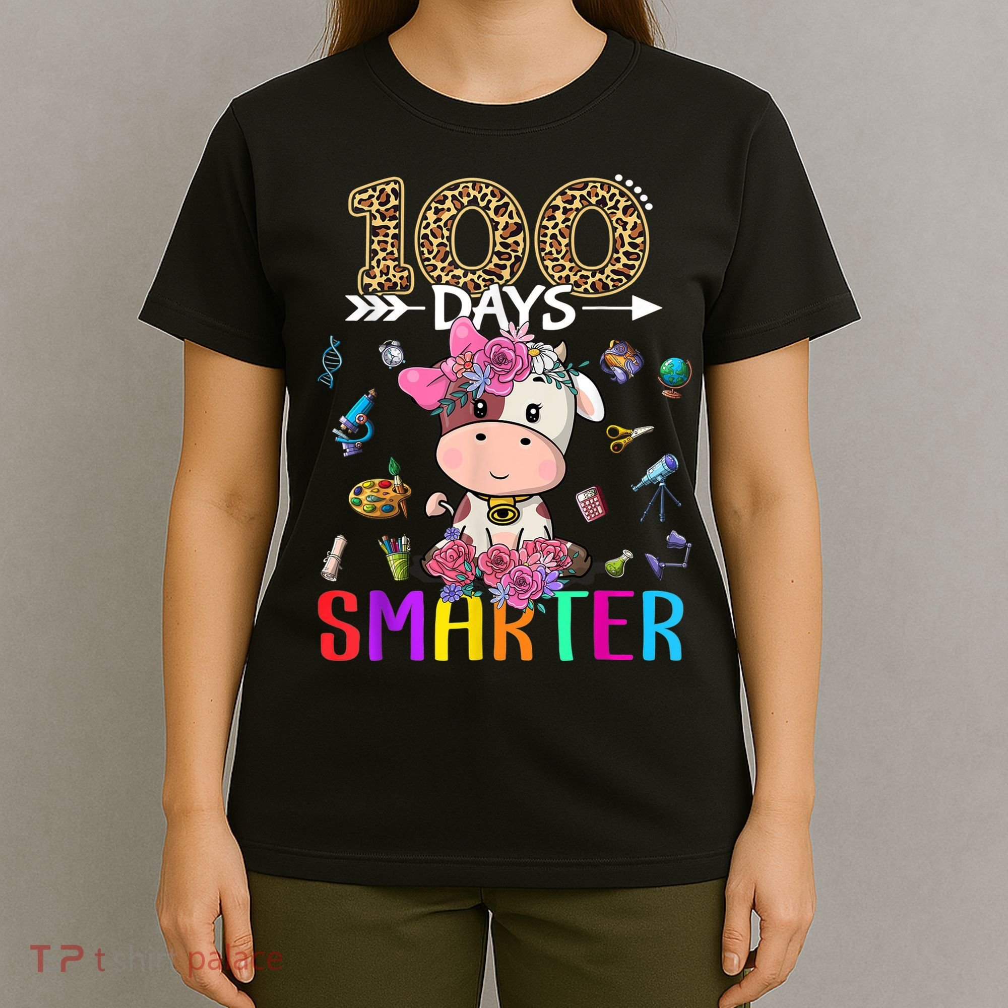 100 Days Smarter Cute Cow  Happy 100th Day of school  T-Shirt