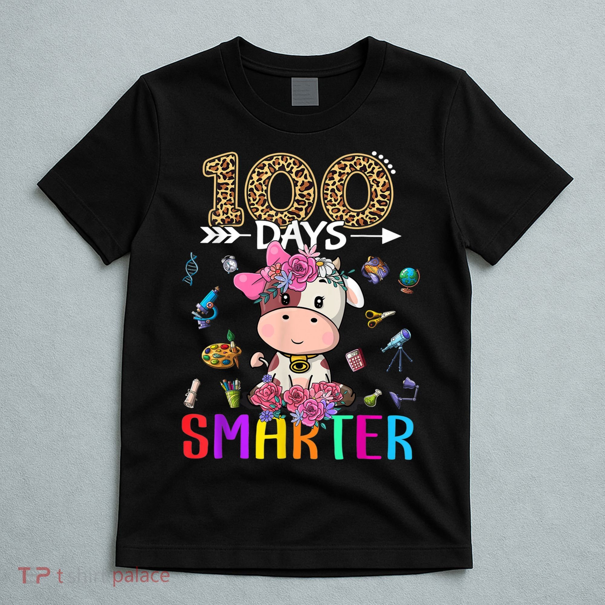 100 Days Smarter Cute Cow  Happy 100th Day of school  T-Shirt