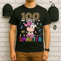 100 Days Smarter Cute Cow  Happy 100th Day of school  T-Shirt thumb 6