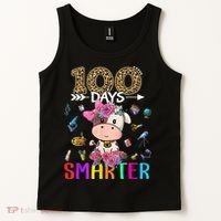 100 Days Smarter Cute Cow  Happy 100th Day of school  Tank Top thumb 2