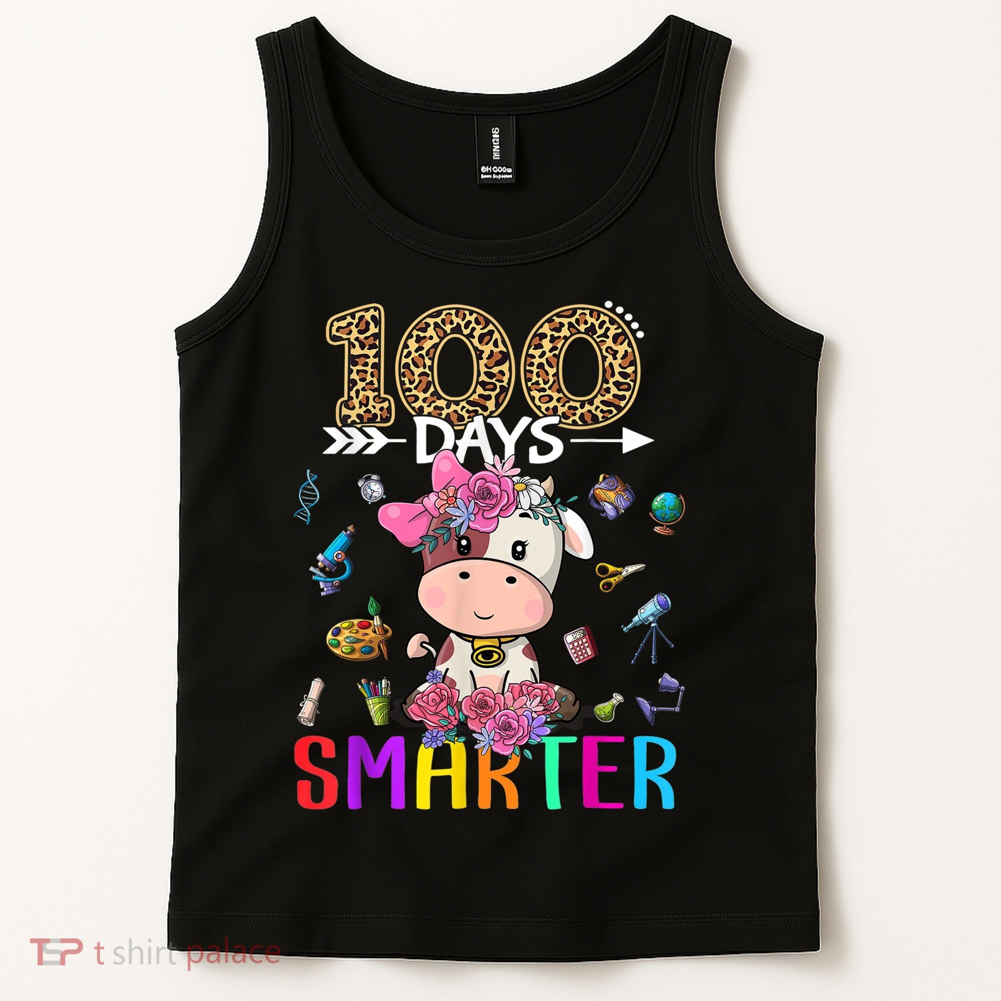100 Days Smarter Cute Cow  Happy 100th Day of school  Tank Top