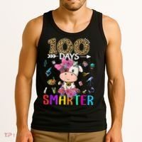 100 Days Smarter Cute Cow  Happy 100th Day of school  Tank Top thumb 3