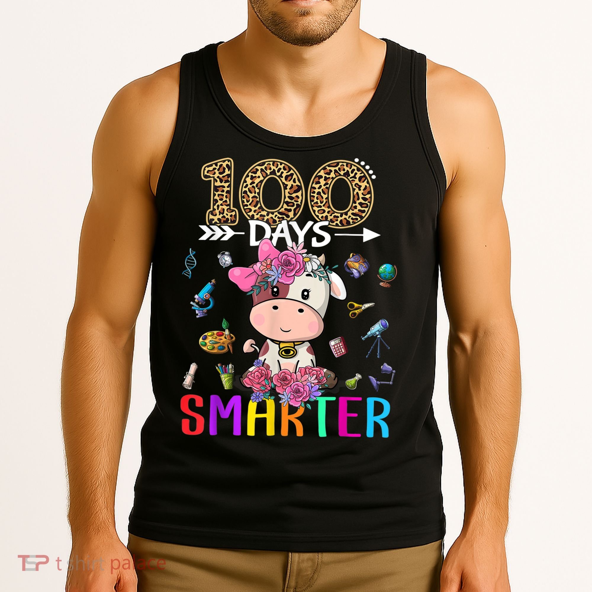 100 Days Smarter Cute Cow  Happy 100th Day of school  Tank Top