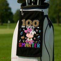 100 Days Smarter Cute Cow  Happy 100th Day of school  Golf Towel thumb 2