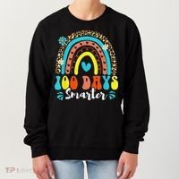 100 Days Smarter Rainbow Leopard Happy 100th Day Of School Women's Sweatshirt thumb 0