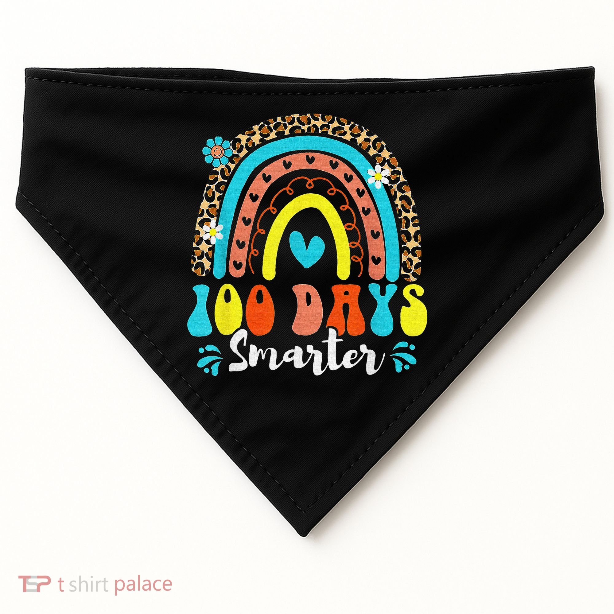 100 Days Smarter Rainbow Leopard Happy 100th Day Of School USA-Made Doggie Bandana