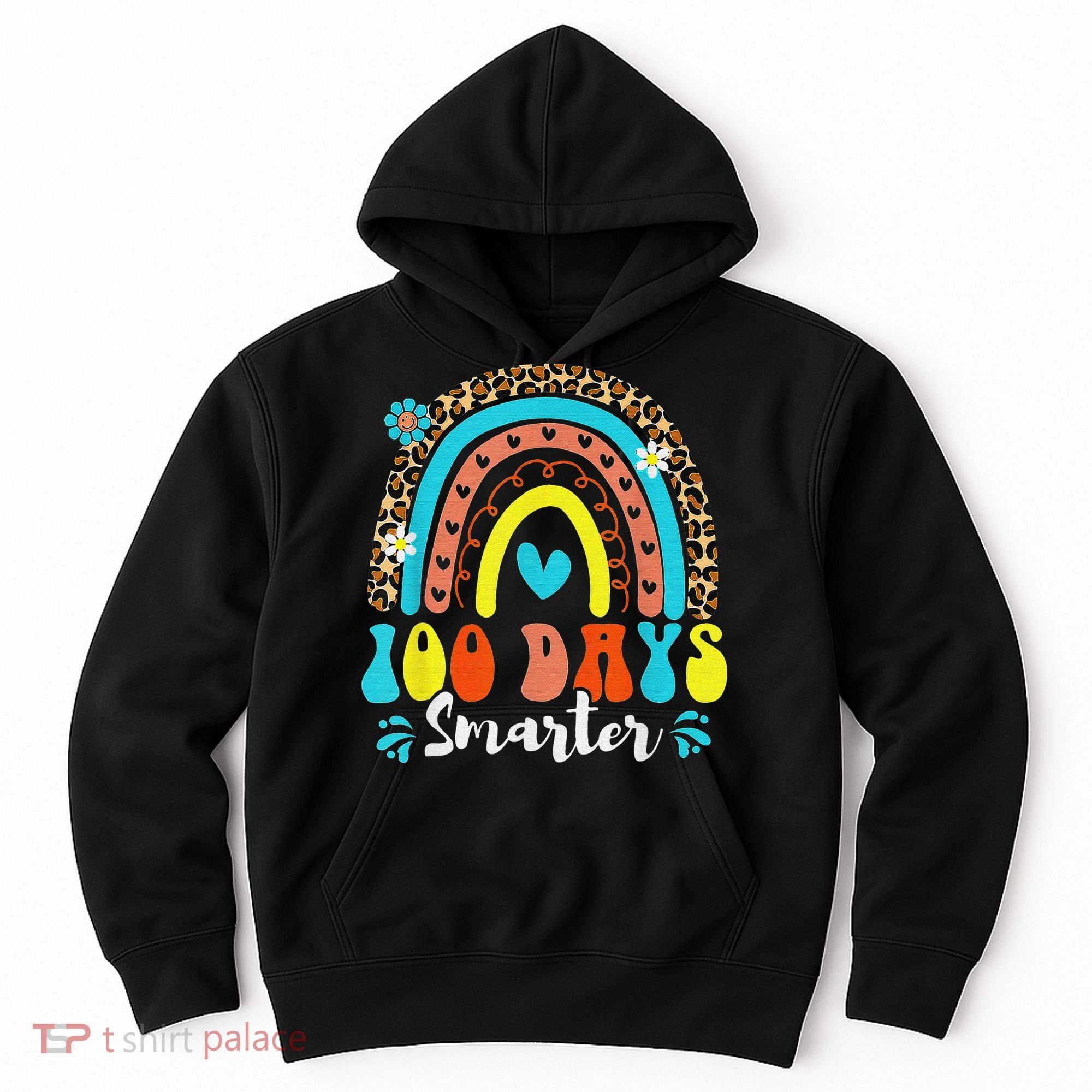100 Days Smarter Rainbow Leopard Happy 100th Day Of School Hoodie