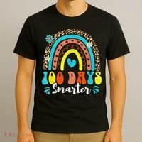 100 Days Smarter Rainbow Leopard Happy 100th Day Of School T-Shirt thumb 3