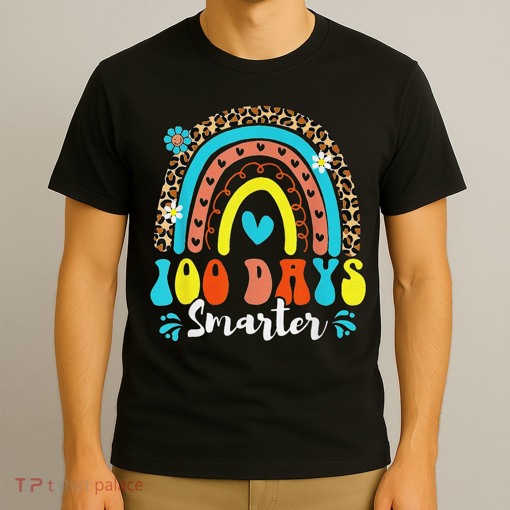 100 Days Smarter Rainbow Leopard Happy 100th Day Of School T-Shirt