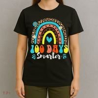 100 Days Smarter Rainbow Leopard Happy 100th Day Of School T-Shirt thumb 4