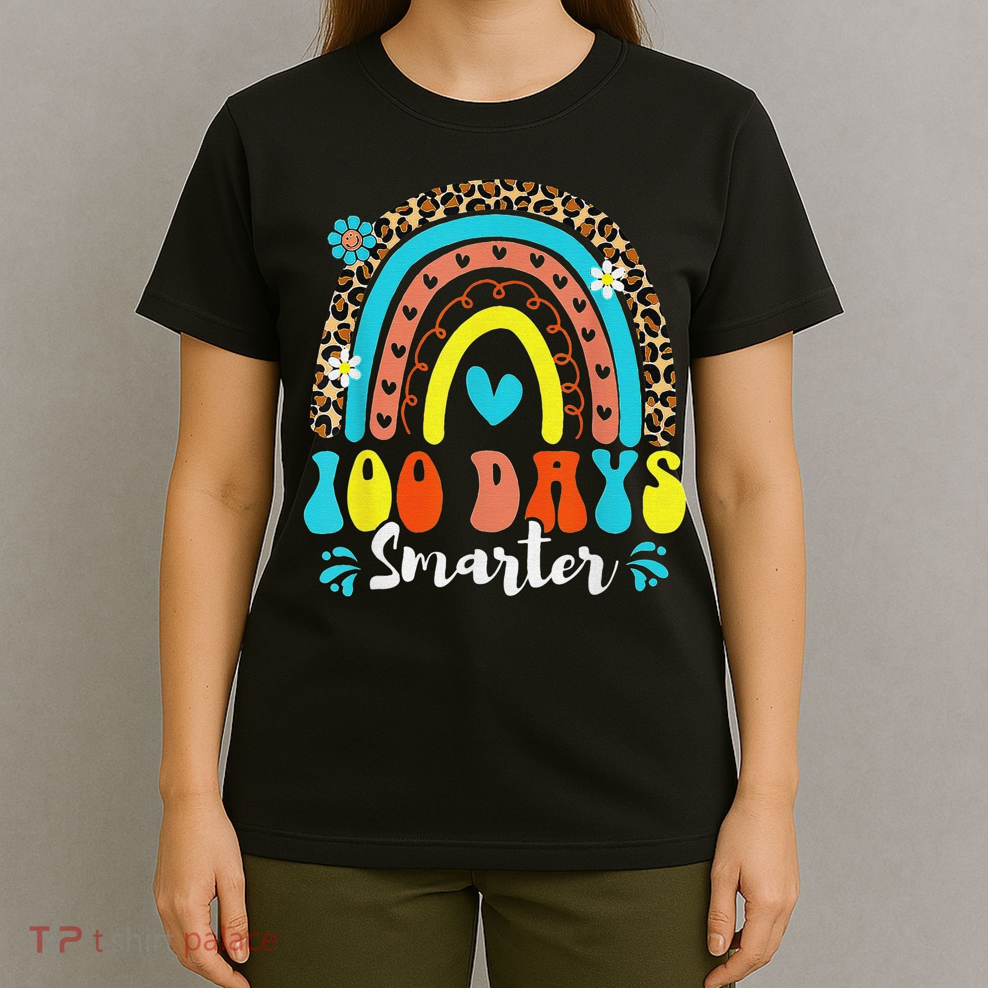 100 Days Smarter Rainbow Leopard Happy 100th Day Of School T-Shirt