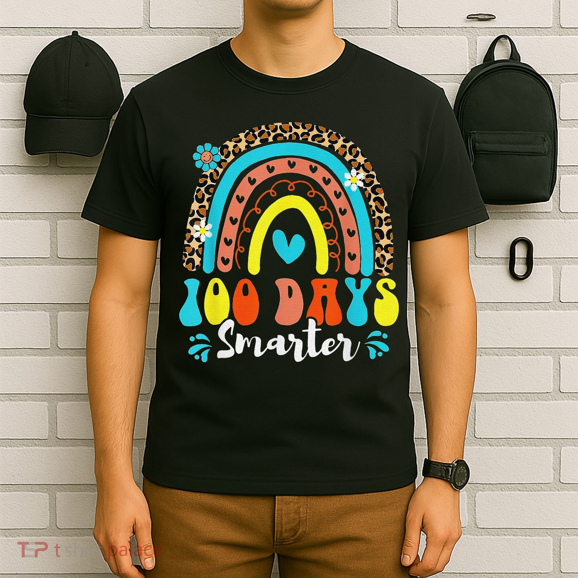 100 Days Smarter Rainbow Leopard Happy 100th Day Of School T-Shirt