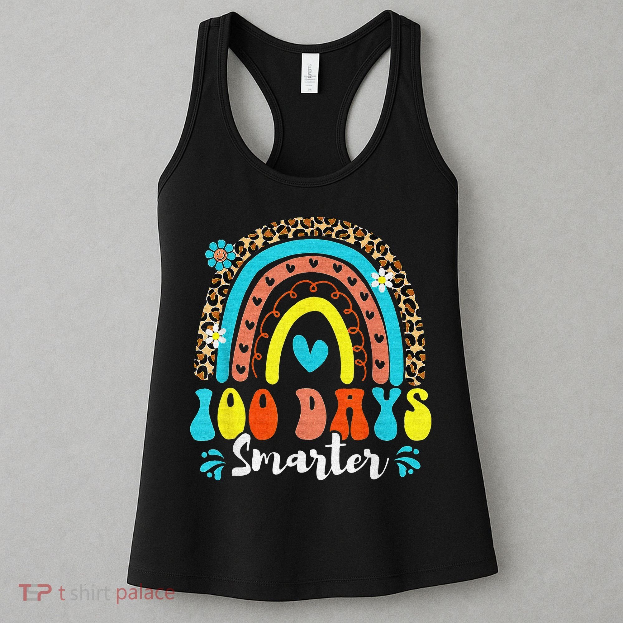 100 Days Smarter Rainbow Leopard Happy 100th Day Of School Women's Tank Top