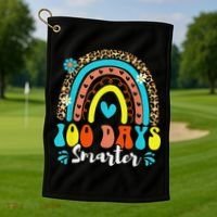 100 Days Smarter Rainbow Leopard Happy 100th Day Of School Golf Towel thumb 1