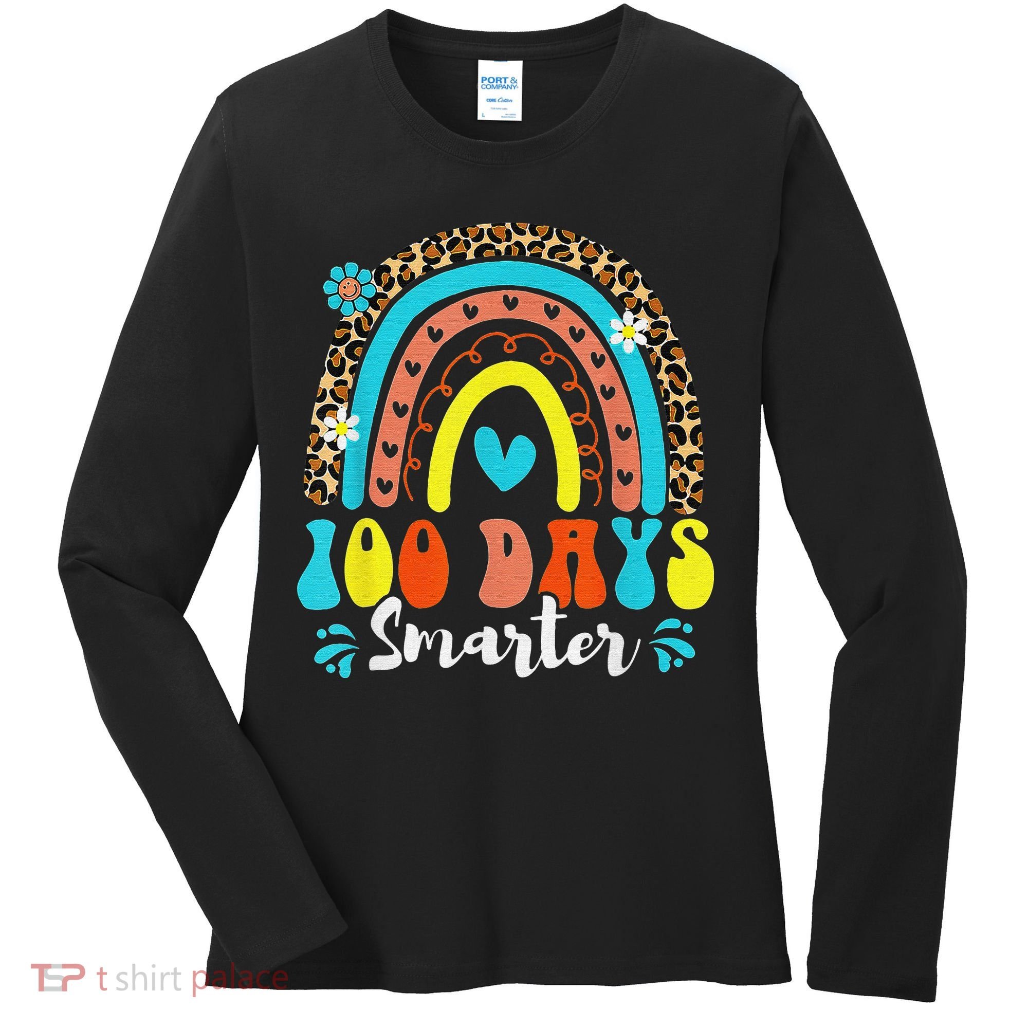 100 Days Smarter Rainbow Leopard Happy 100th Day Of School Women's Long Sleeve Shirt