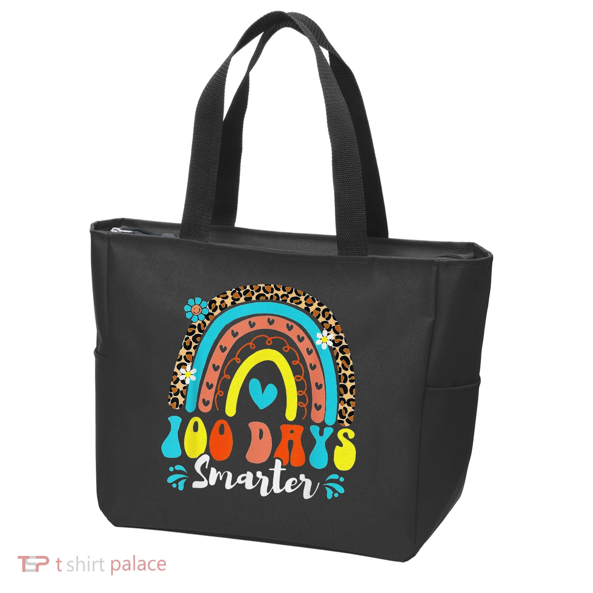 100 Days Smarter Rainbow Leopard Happy 100th Day Of School Tote Bag