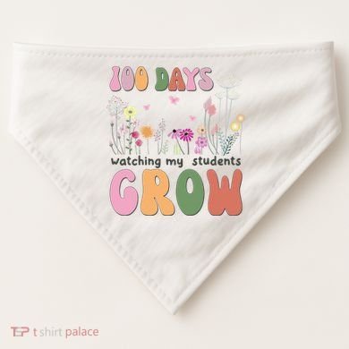 100 Days Watching My Students Grow Floral USA-Made Doggie Bandana
