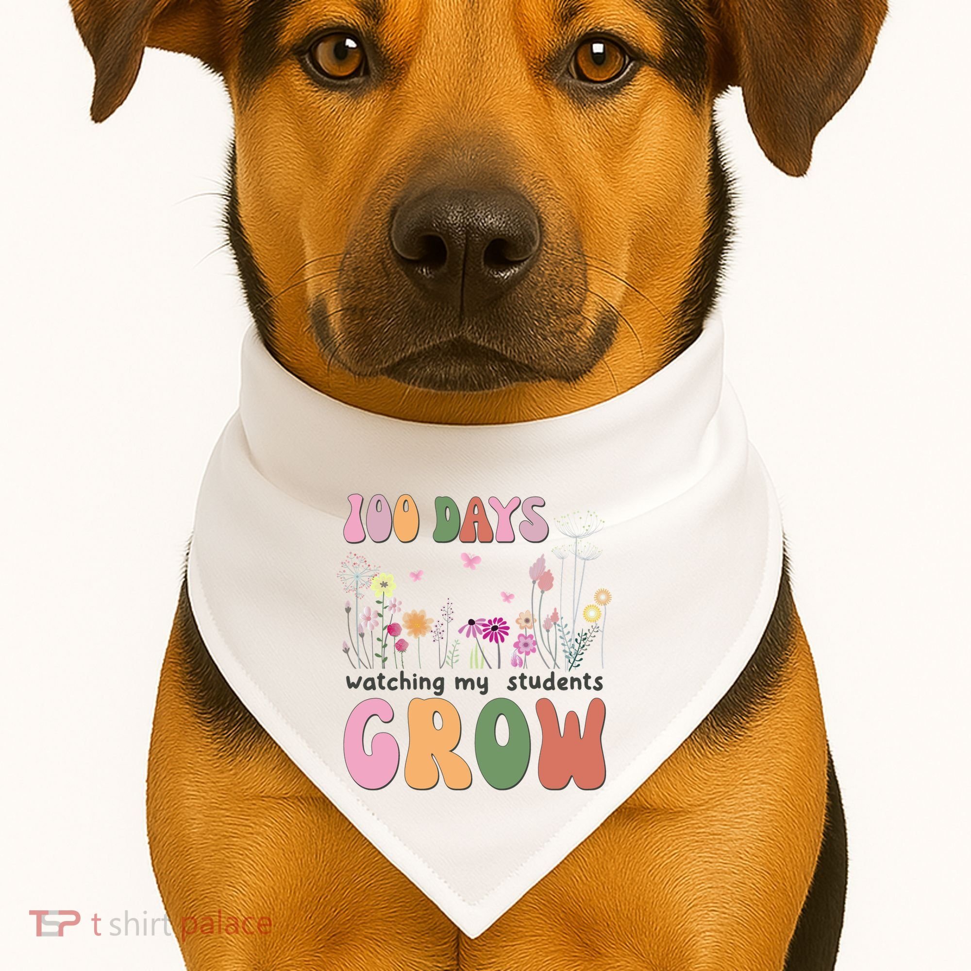 100 Days Watching My Students Grow Floral USA-Made Doggie Bandana