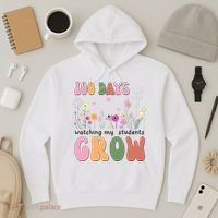 100 Days Watching My Students Grow Floral Hoodie thumb 3