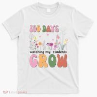 100 Days Watching My Students Grow Floral T-Shirt thumb 0