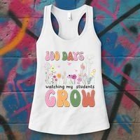 100 Days Watching My Students Grow Floral Women's Tank Top thumb 3