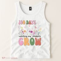 100 Days Watching My Students Grow Floral Tank Top thumb 2